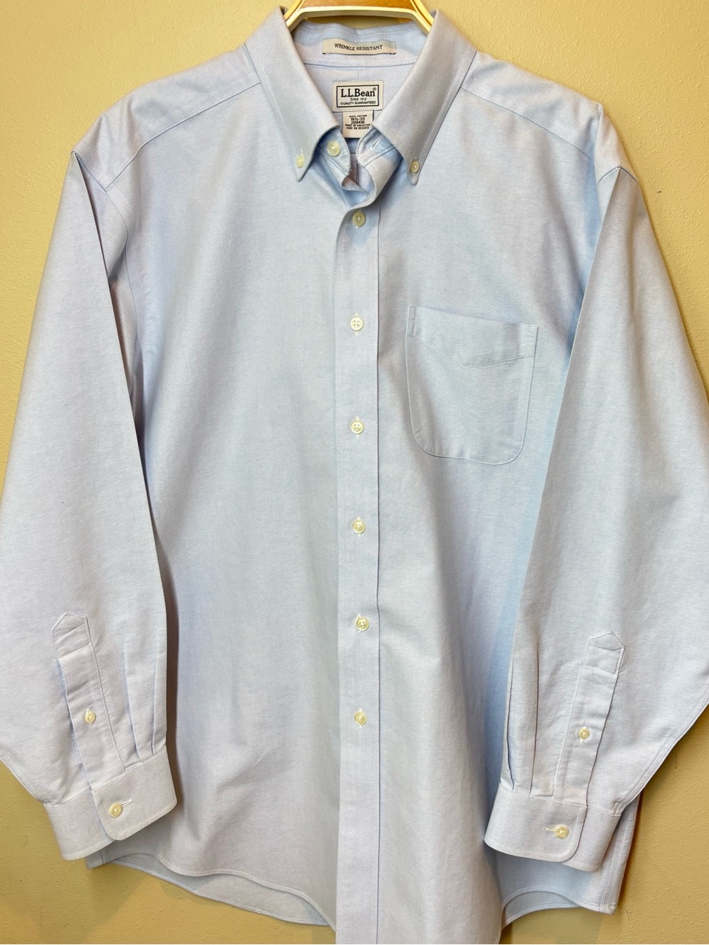 L.L. Bean Men's Light Blue Button-Down Oxford Shirt, 100% cotton, wrinkle resist